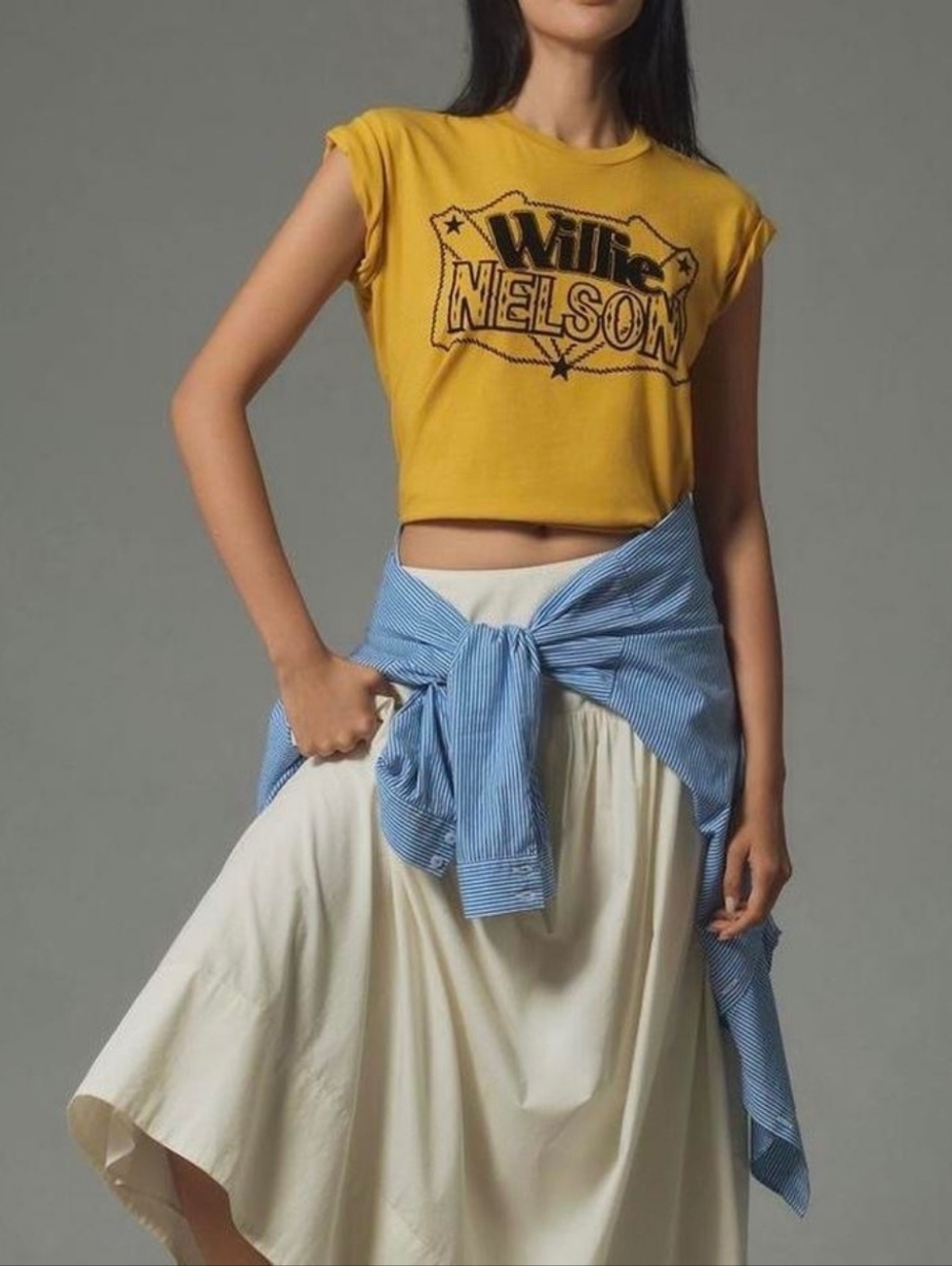 Anthropologie Willie Nelson Yellow Tshirt Size XL